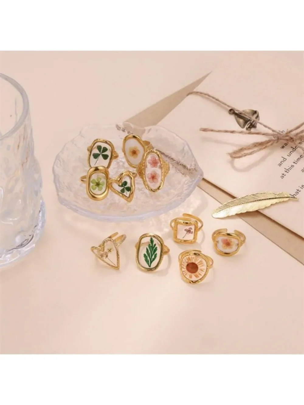 5pcs Adjustable Floral Chunky Gold Rings Set - Vintage Y2K Jewelry, Tarnish-Free